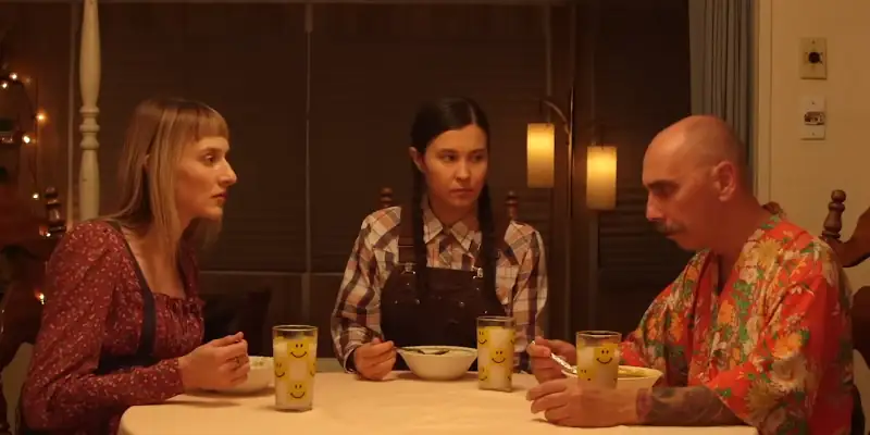 Martha, Sadie and Richard in The Planters. They sit around a table eating breakfast.